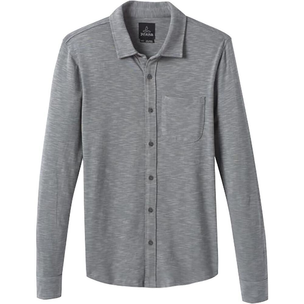 Prana Men’s Ronnie Organic Cotton Button-Up Shirt Gray Large Outdoors Classic